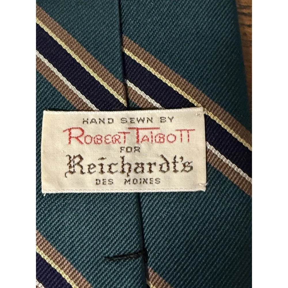 Robert Talbott Reichardt's Tie Green Blue Striped Italian Silk USA Made 58